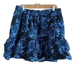 Who What Where‎ Tiered Mini Skirt Hawaiian Palm Pockets Cotton Navy XL Vacation